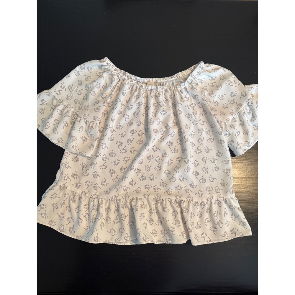 LOFT Outlet Floral Off Shoulder Ruffle Blouse White Mauve Short Sleeveā Small